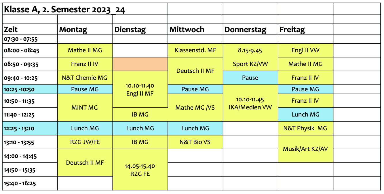 Timetable of the sports-class